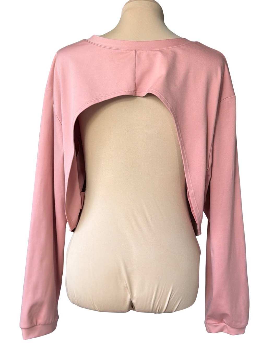 Large (EUC) Nike Pink Cropped Backless Crewneck Long Sleeve Top - Dri-fit - Picture 4 of 7